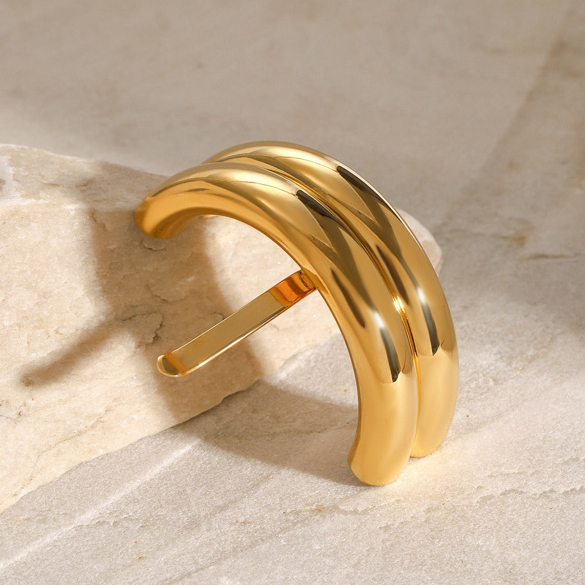 18K gold double-layer U-shaped hair clip, titanium steel with PVD gold plating, minimalist design, MINIMAL