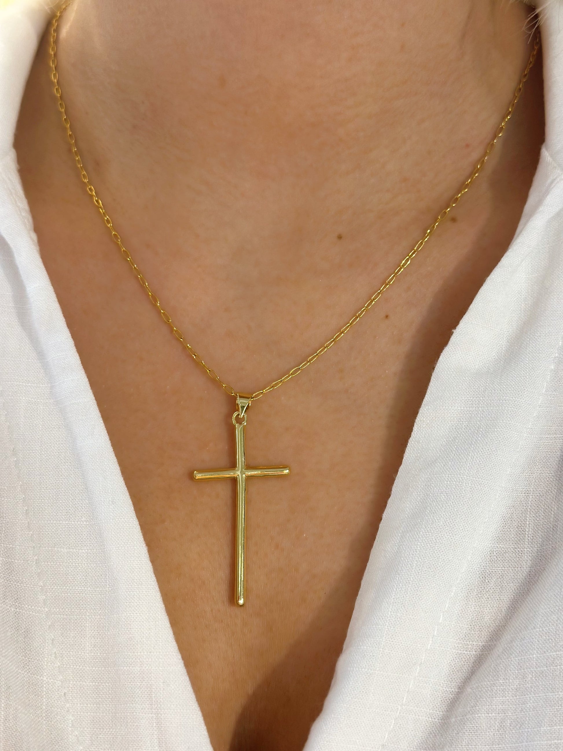 Solid Gold Plated Cross Necklace
