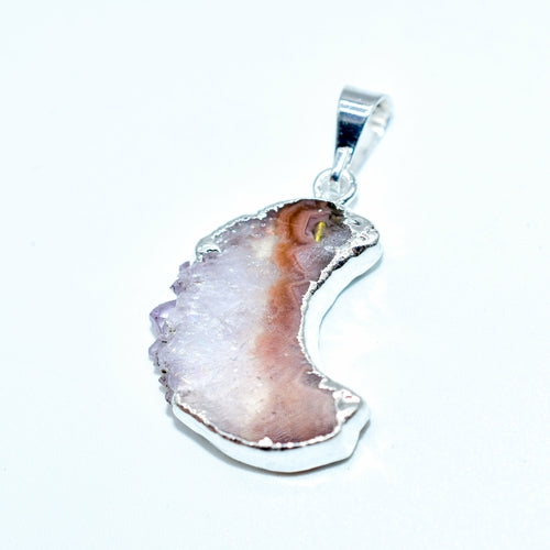 Mini Amethyst Slice Plated Moon Pendant or Necklace.