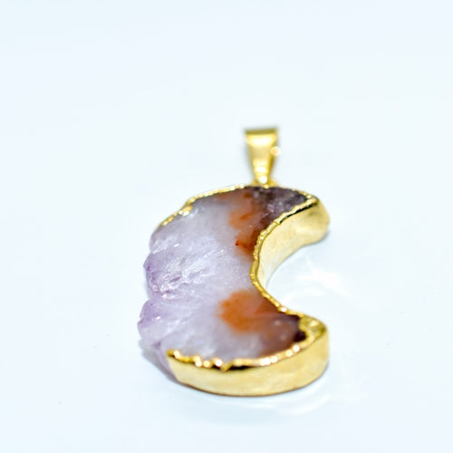 Mini Amethyst Slice Plated Moon Pendant or Necklace.