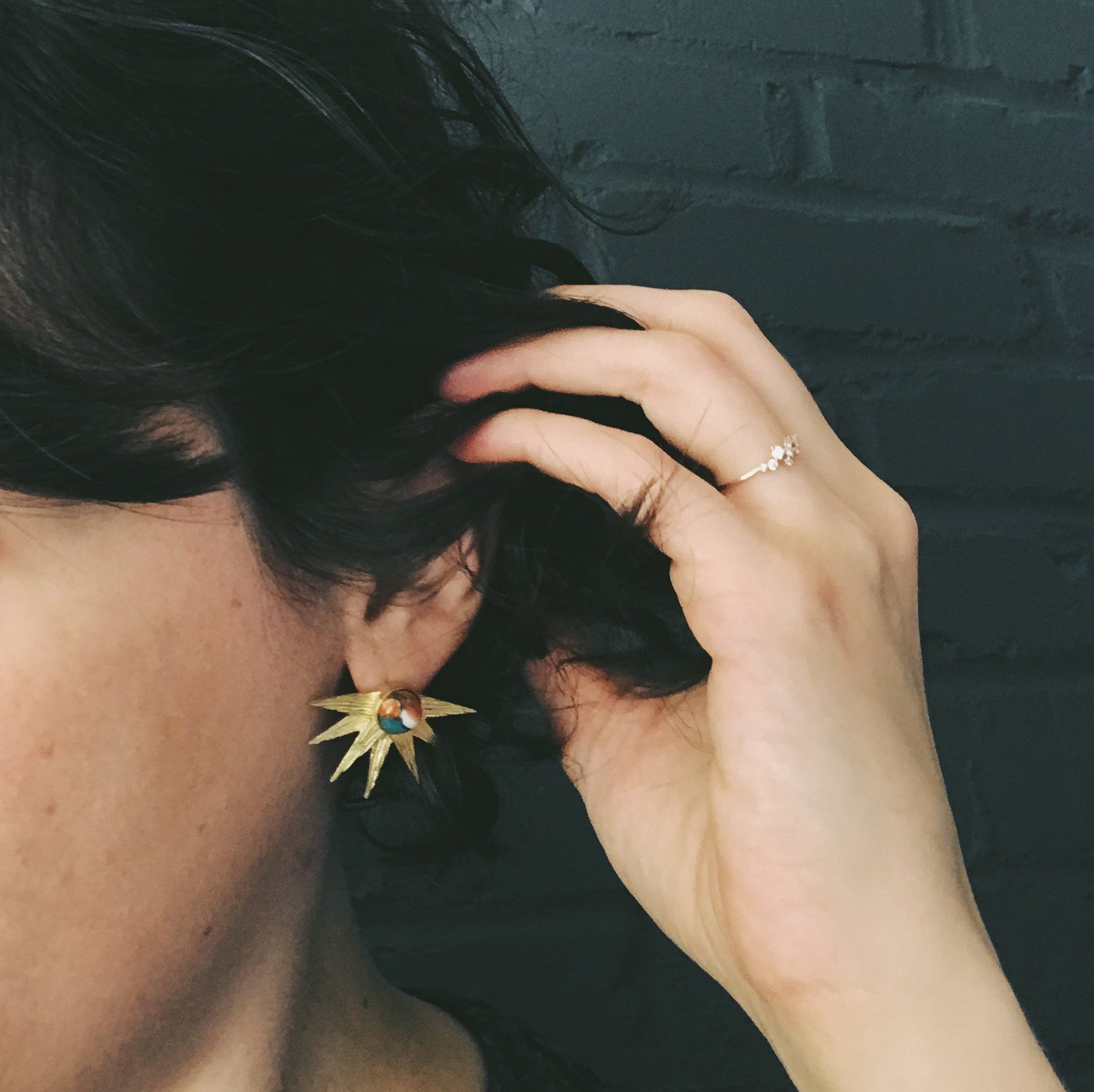 Sun Goddess Earrings with Copper Oyster Turquoise.