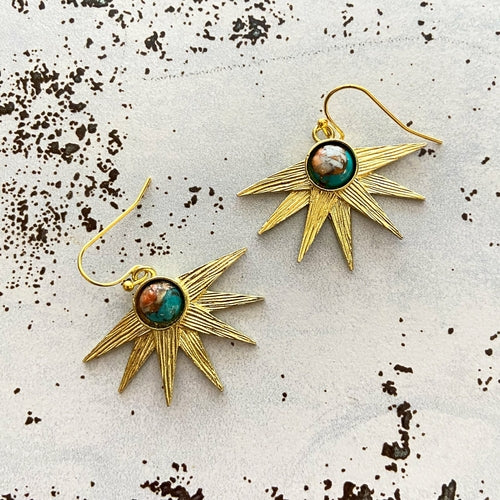 Sun Goddess Earrings with Copper Oyster Turquoise.