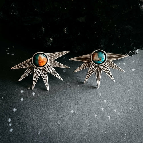 Sun Goddess Earrings with Copper Oyster Turquoise.