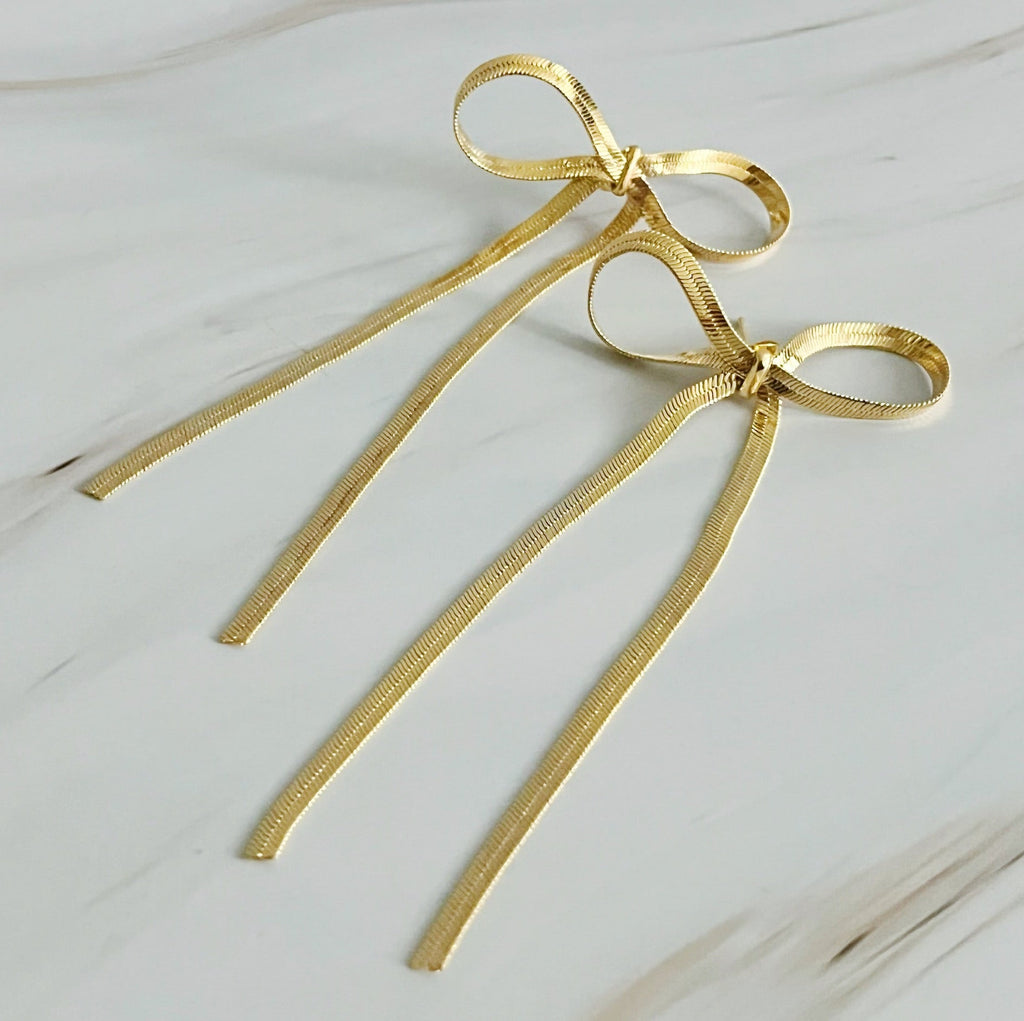 Long Drop Bow Earrings