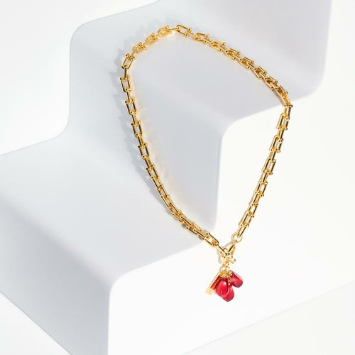 Pomegranate Seeds Necklace in Gold and Red.