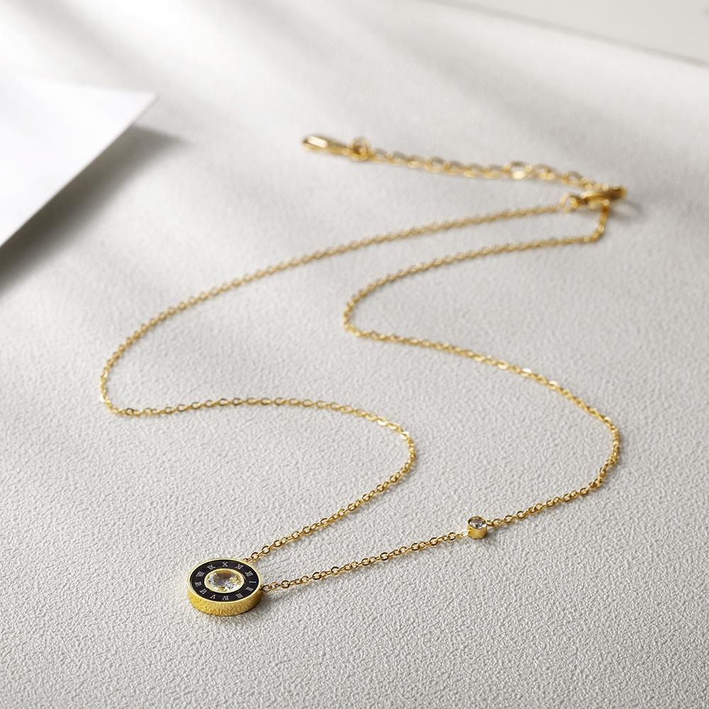 ROMAN NUMERALS CZ DISC NECKLACE.