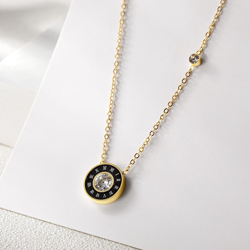 ROMAN NUMERALS CZ DISC NECKLACE.