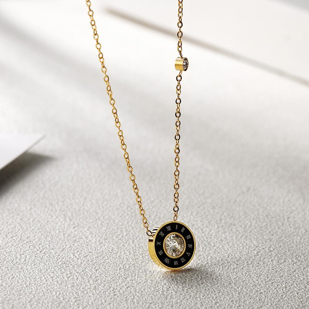 ROMAN NUMERALS CZ DISC NECKLACE.