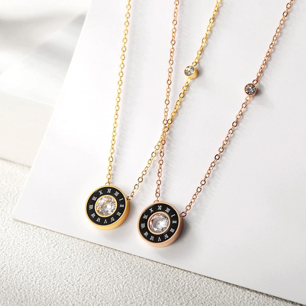 ROMAN NUMERALS CZ DISC NECKLACE.