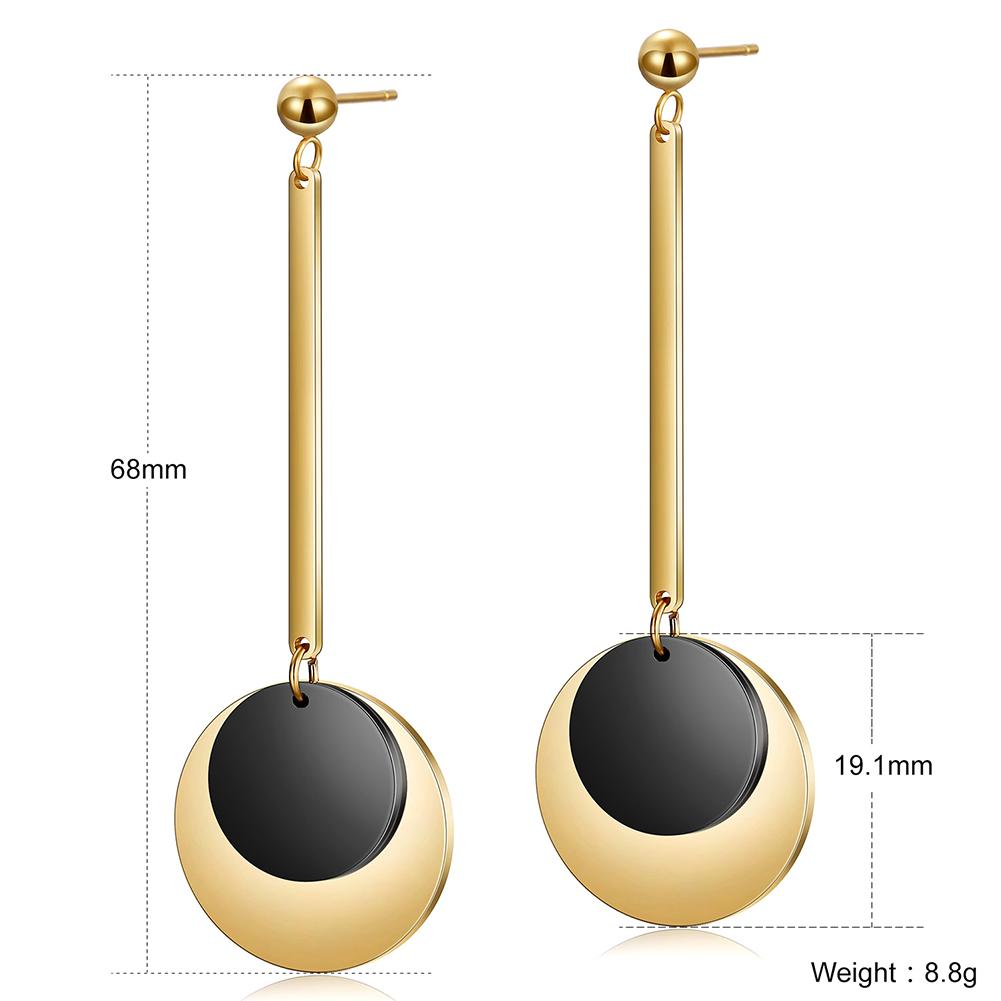 Gold & Black Discs Dangle Earrings.