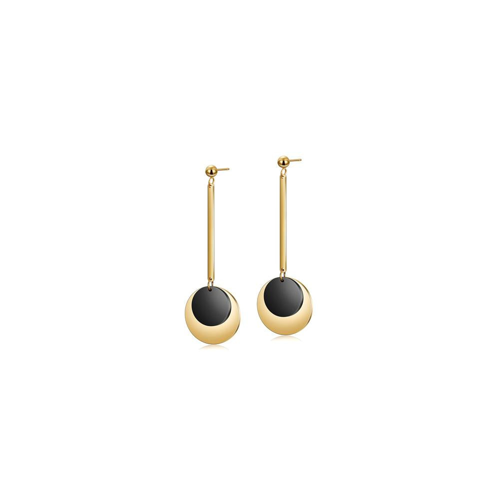 Gold & Black Discs Dangle Earrings.