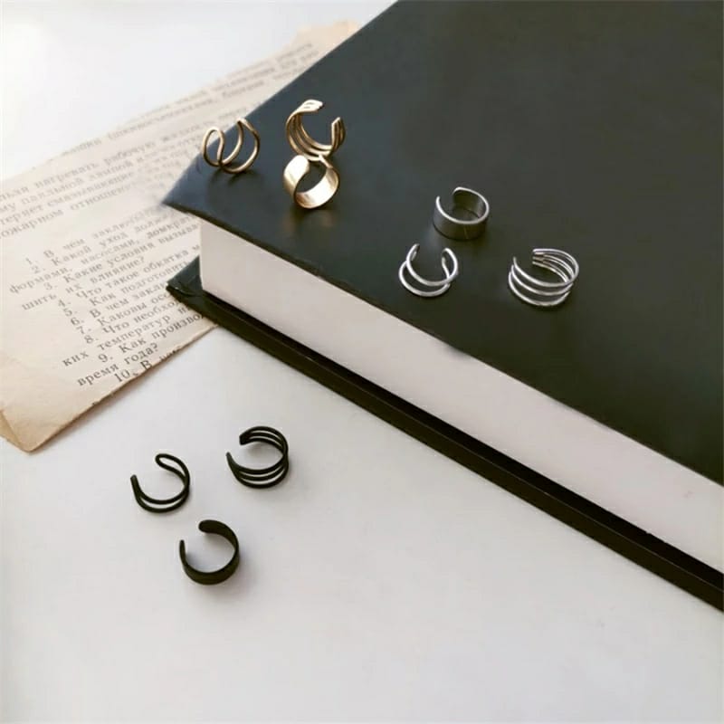 3 Piece Adjustable Non Piercing Everyday Cartilage Helix Ear Cuff Band.