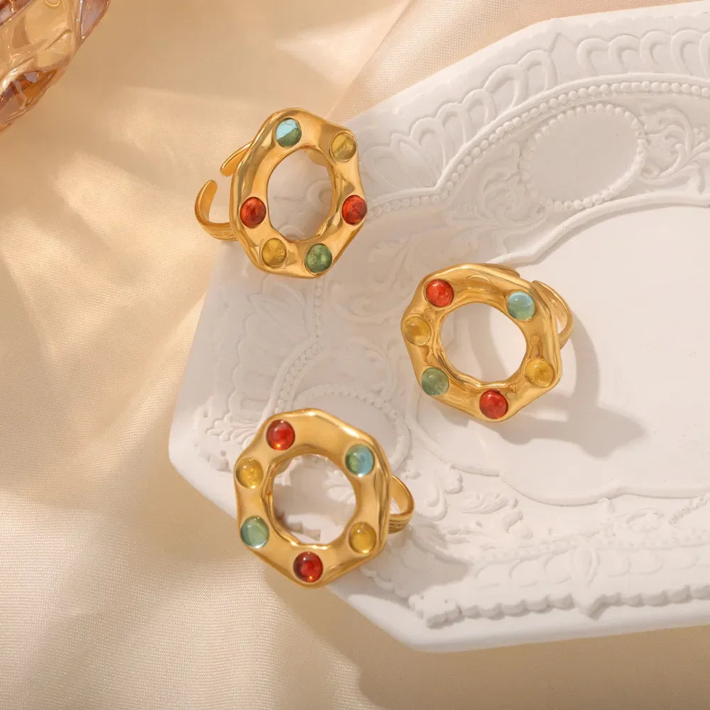 Titanium Steel Glass Bead Ring - Premium Minimalist Jewelry - MINIMAL