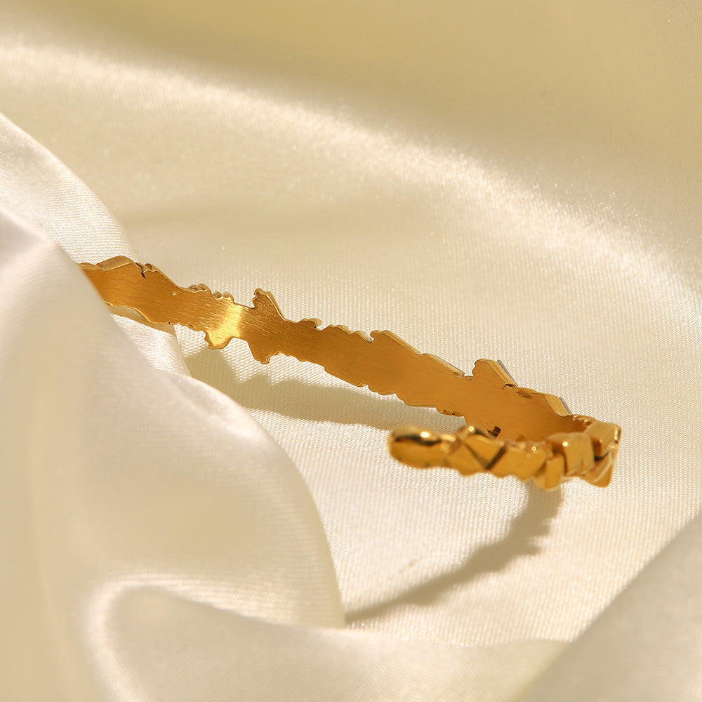 18K gold zircon cuff bracelet adjustable open structure on wrist — MINIMAL