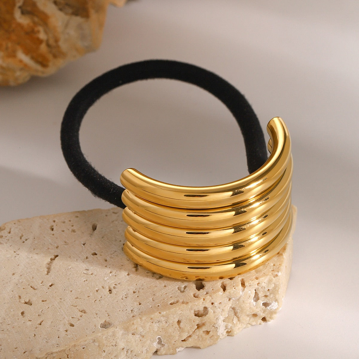 18K gold multi-layer C-shaped hair clip, compact concave-convex design, titanium steel with PVD gold plating, MINIMAL
