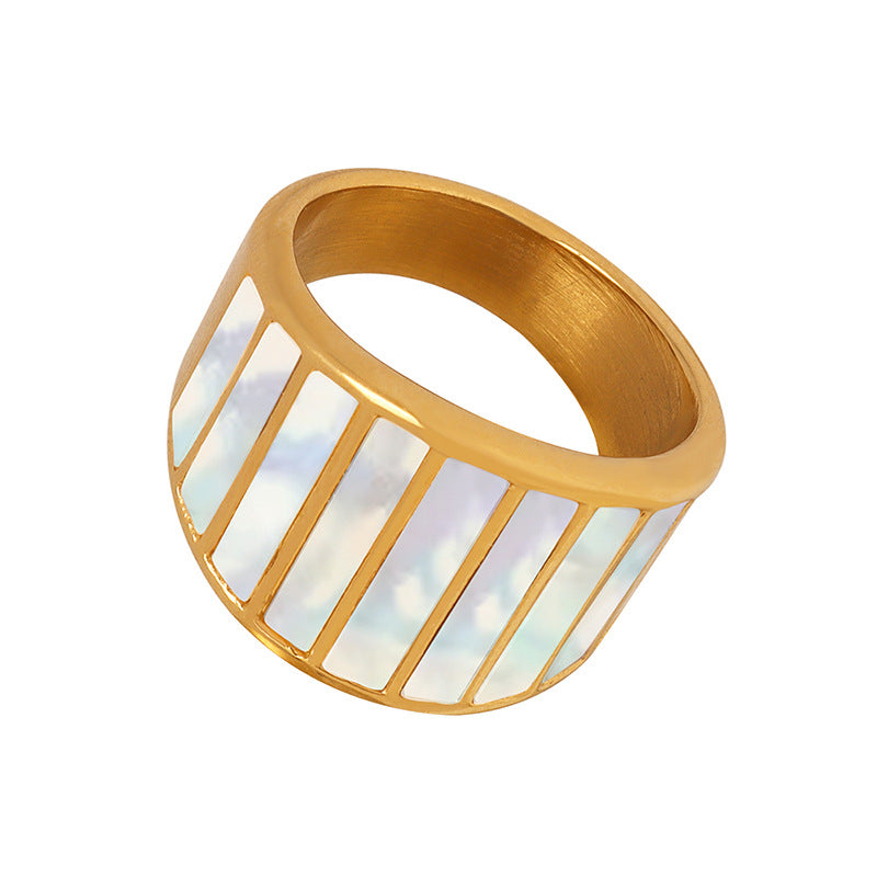 18K gold line texture gemstone ring, creative linear band with gemstone inlay, titanium steel with PVD gold plating, MINIMAL