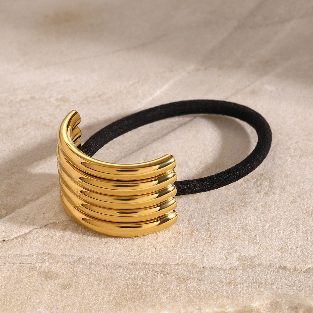 18K gold multi-layer C-shaped hair clip, compact concave-convex design, titanium steel with PVD gold plating, MINIMAL
