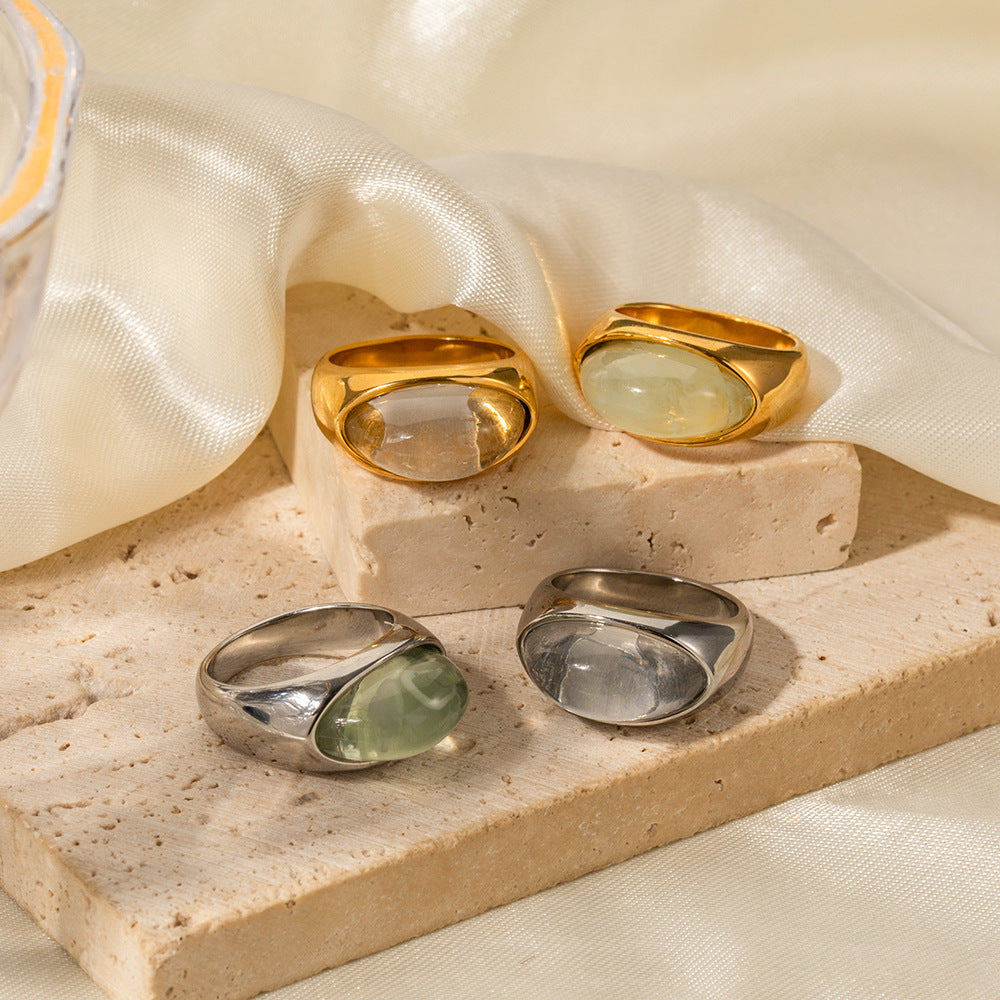 18K gold gemstone ring –  gold  and silver finish, titanium steel with PVD gold plating, MINIMAL