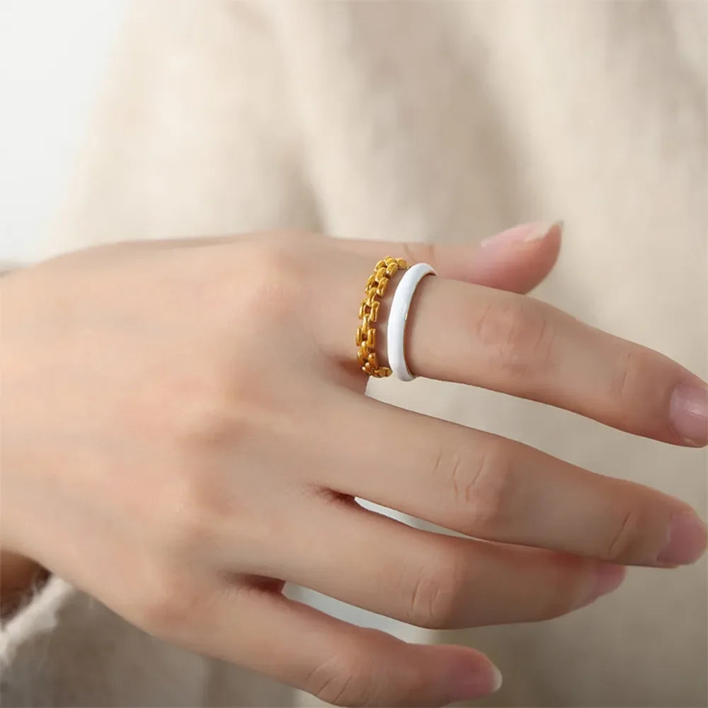 Enamel 18K Gold-Plated Open Ring - Premium Minimalist Jewelry - MINIMAL