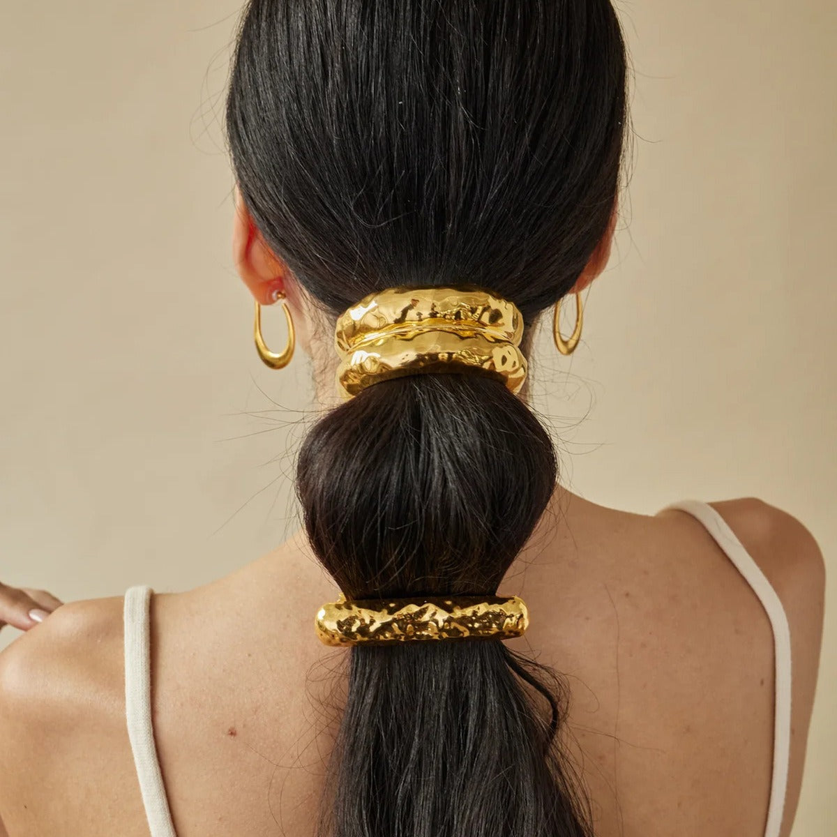 8K gold double-layer textured hair clip – Gold finish, titanium steel with PVD gold plating, MINIMAL
