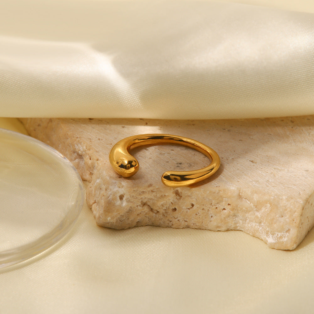 18K gold irregular geometric open ring, adjustable open band with architectural silhouette, titanium steel with PVD gold plating, MINIMAL
