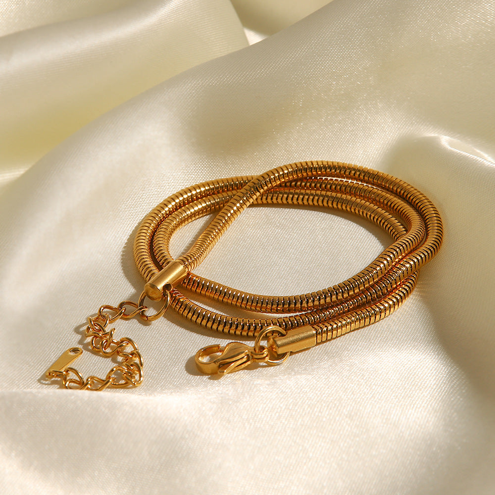 18K gold snake bone chain necklace, fluid interlocking chain design, 45cm, titanium steel with PVD gold plating, MINIMAL