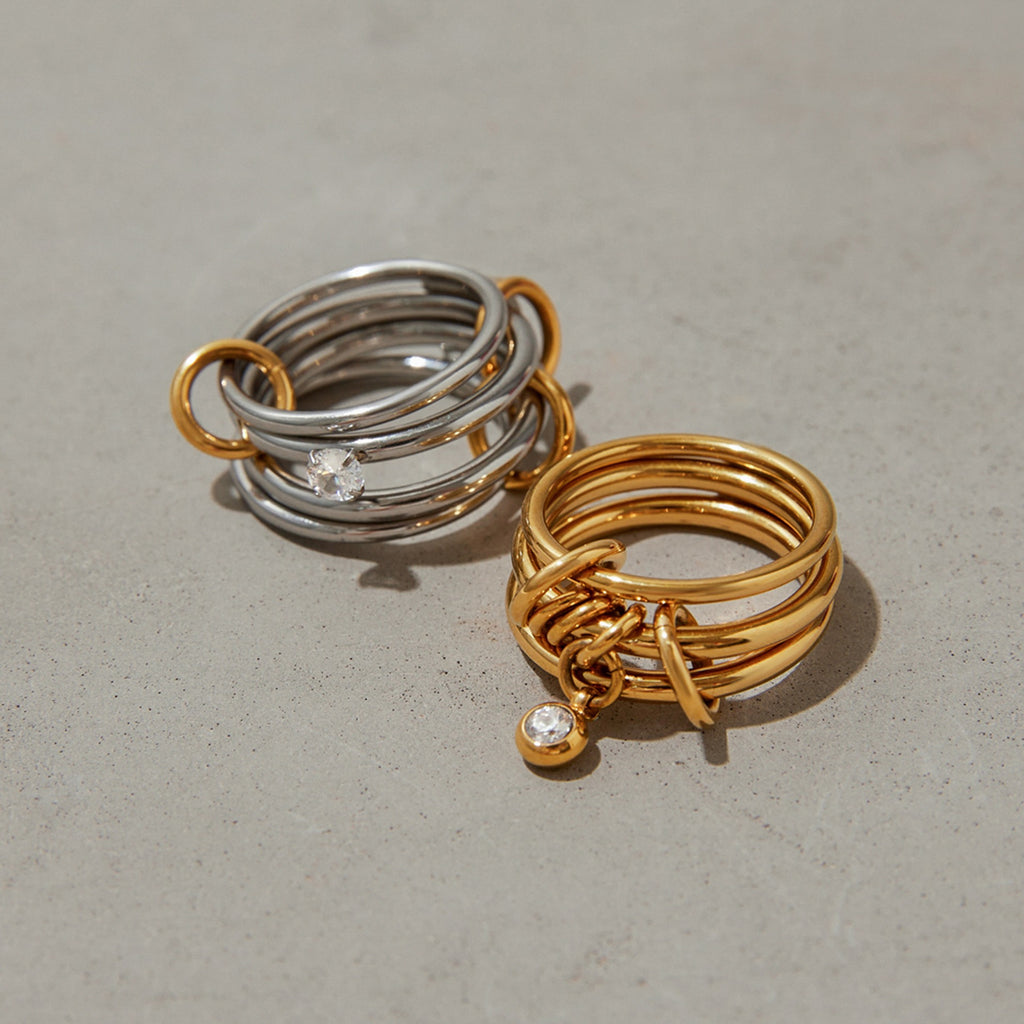 18K gold multi-layered zirconia stackable titanium steel ring — Style B — MINIMAL