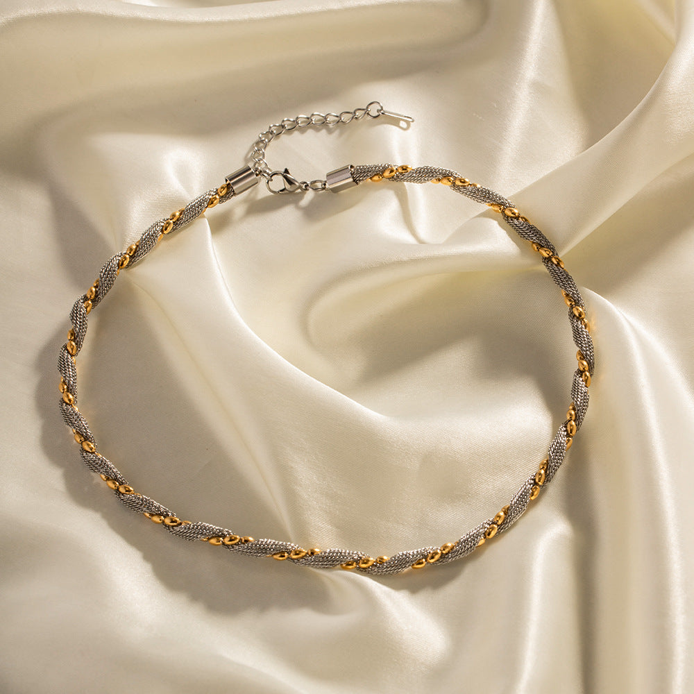18K gold two-tone chain necklace, geometric circular elements in gold and silver tone, titanium steel with PVD plating, MINIMAL