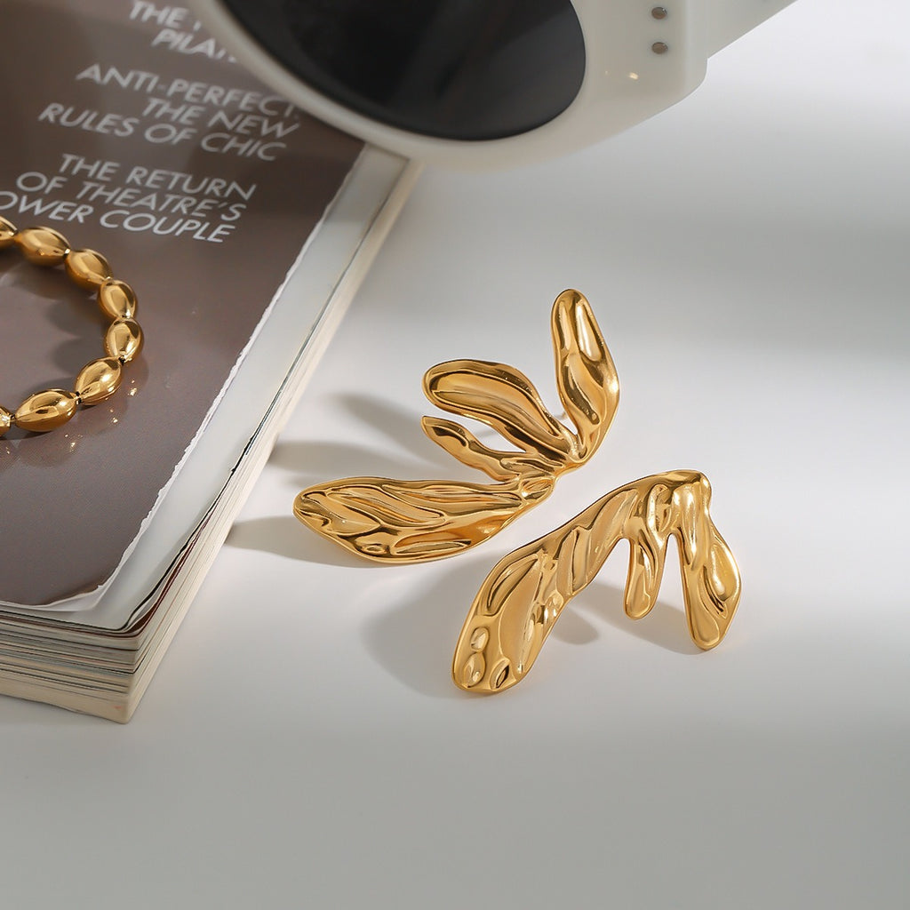 18K gold asymmetric geometric wings earrings in titanium steel — MINIMAL