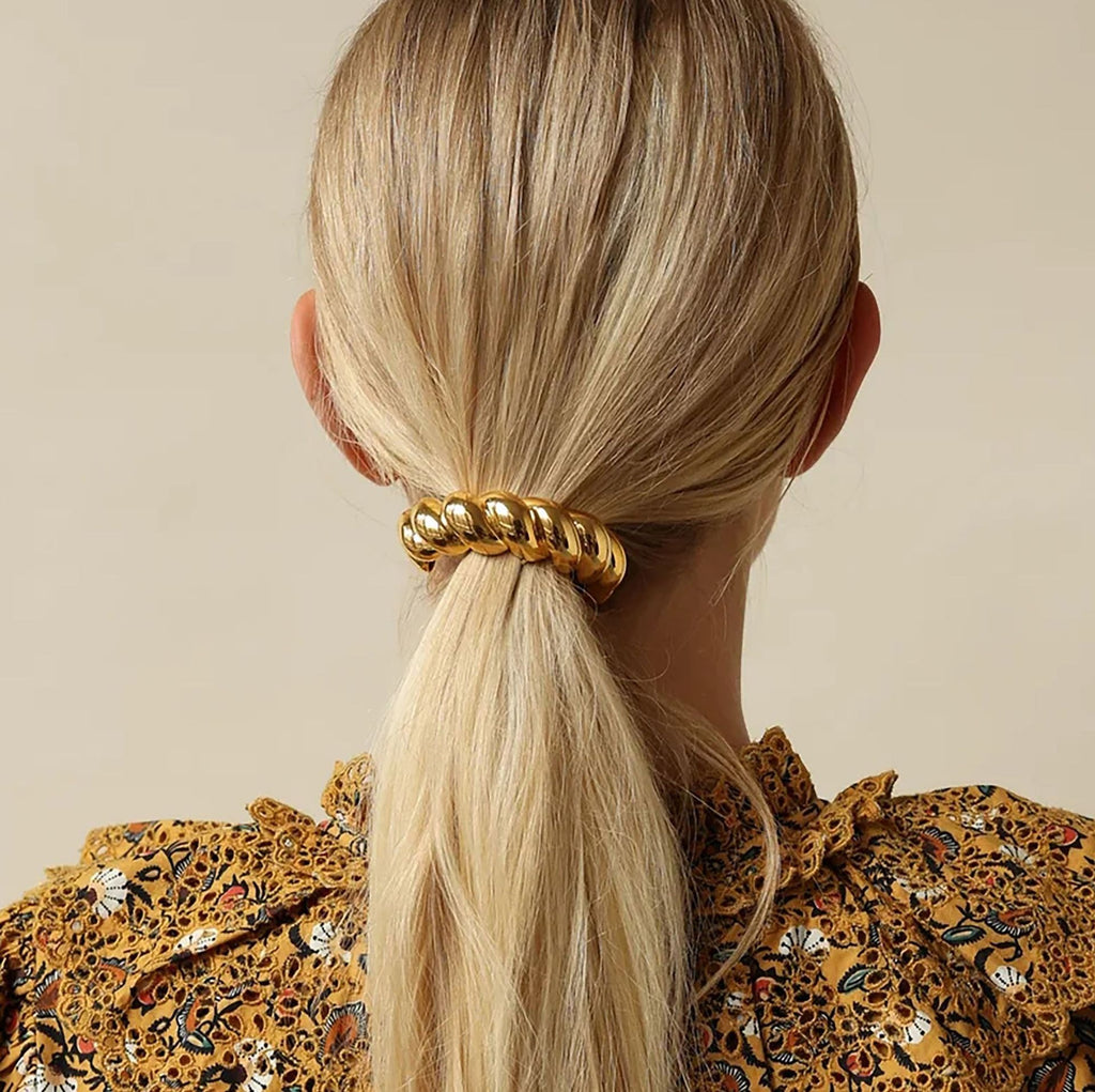 18K gold rope-twist hair pin – Gold finish, hemp rope texture design, titanium steel with PVD gold plating, MINIMAL