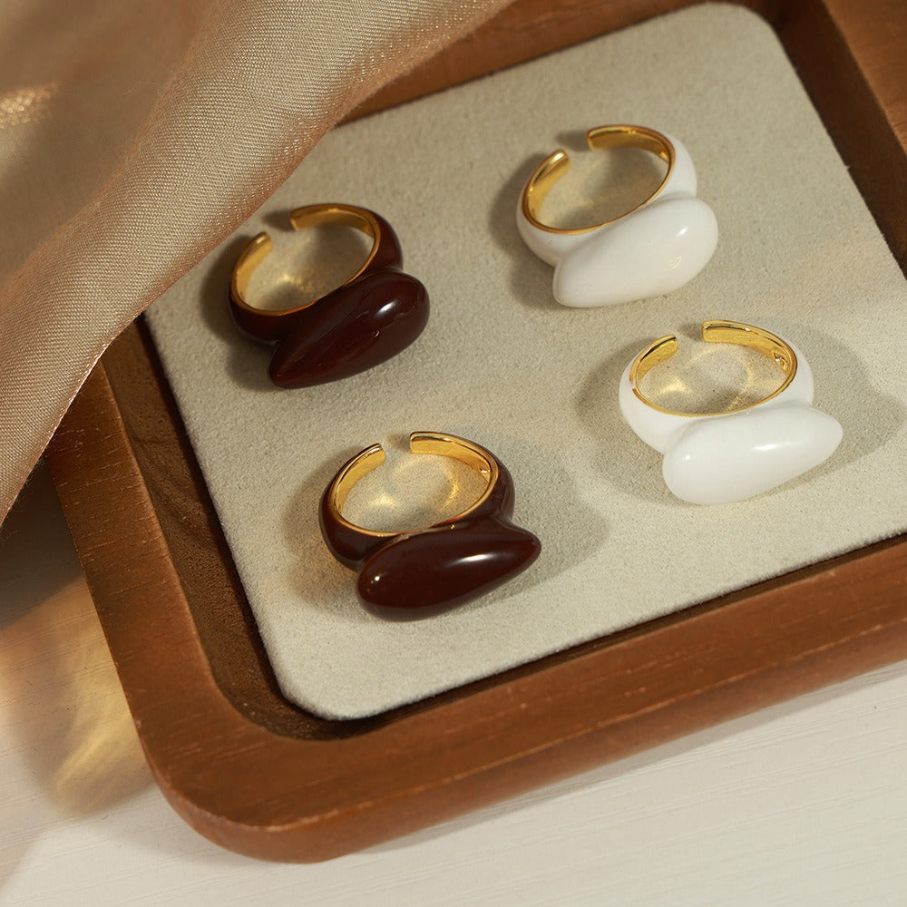 18K gold geometric open ring – White and Wine, adjustable open band, titanium steel with PVD gold plating, MINIMAL