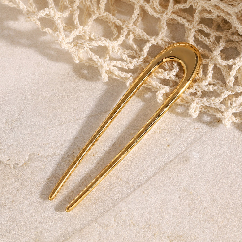 18K gold U-shaped hair pin, clean minimalist silhouette, titanium steel with PVD gold plating, MINIMAL
