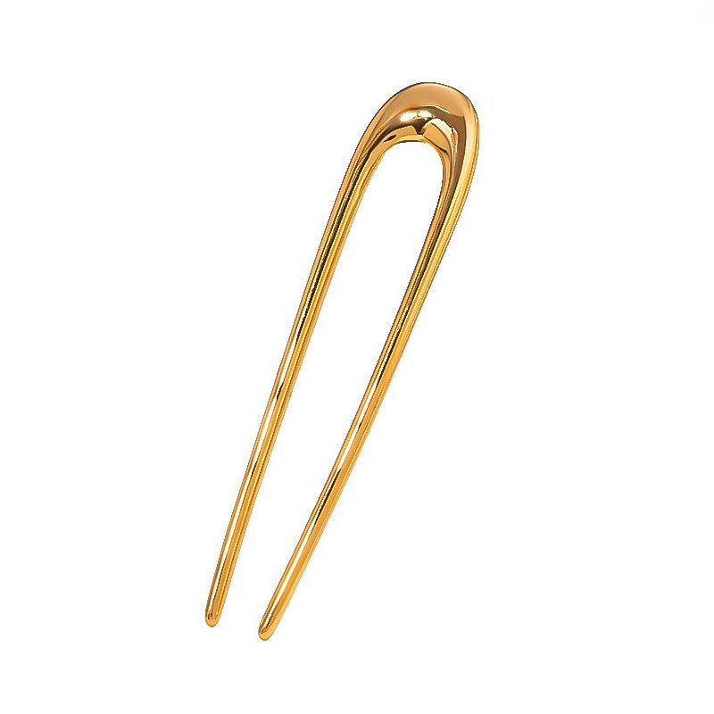 18K gold U-shaped hair pin, clean minimalist silhouette, titanium steel with PVD gold plating, MINIMAL