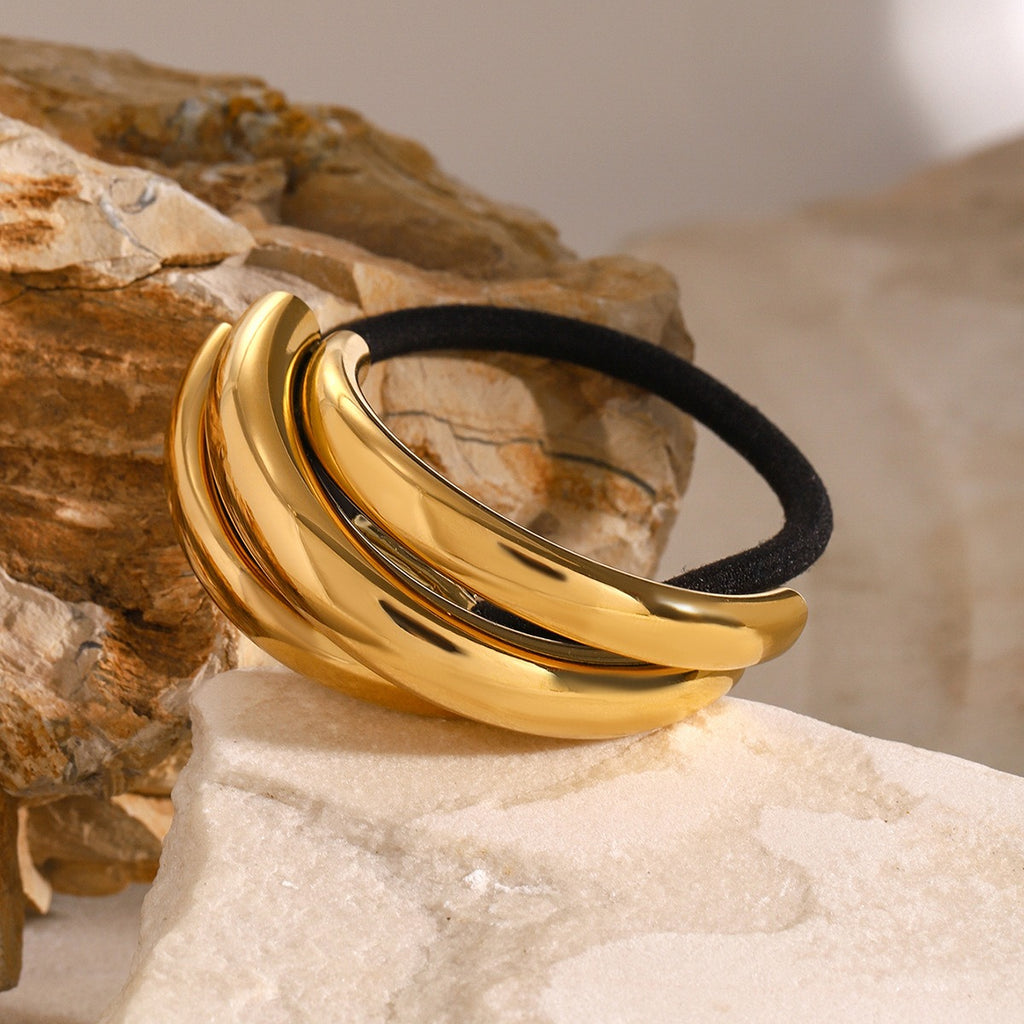 18K gold multi-layer C-shaped gap hair clip, open negative space design, titanium steel with PVD gold plating, MINIMAL