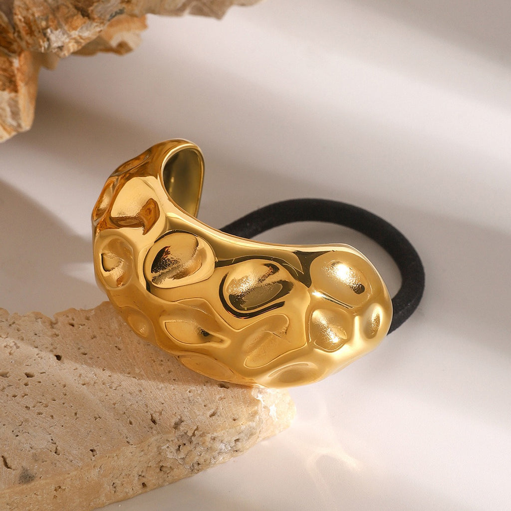 18K gold hammered C-shaped hair clip, hand-polished texture surface, titanium steel with PVD gold plating, MINIMAL