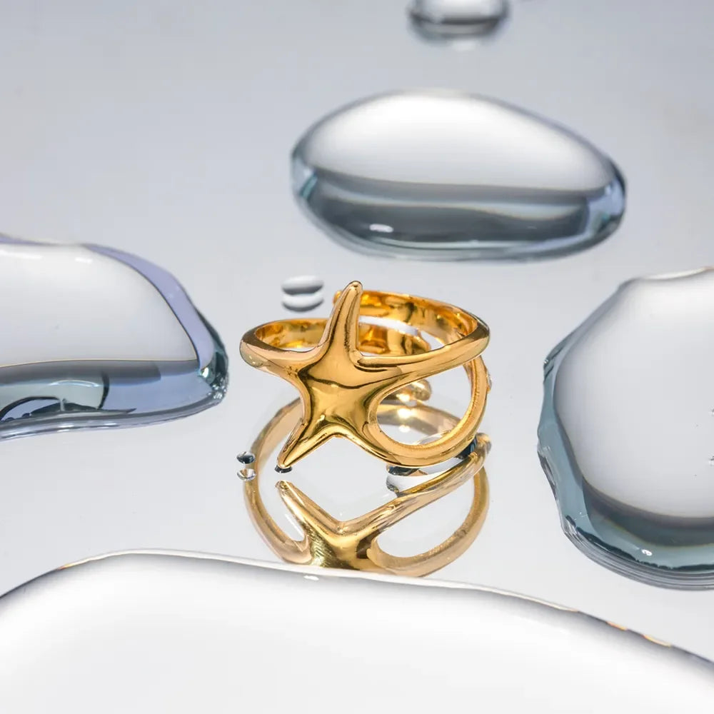 Gold-Plated Stainless Steel Star Ring - Premium Minimalist Jewelry - MINIMAL