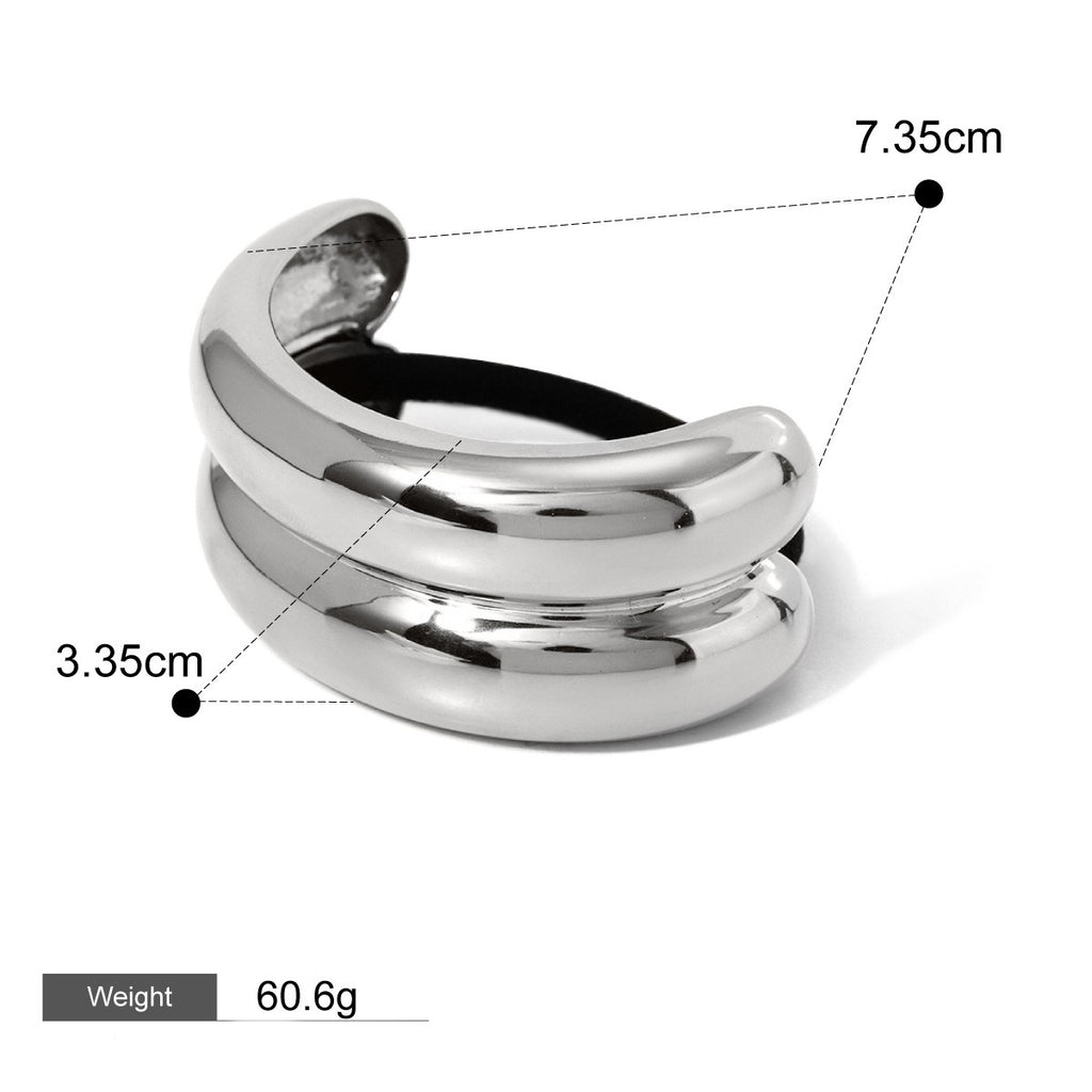 18K gold double-layer all-match hair clip – Silver finish, titanium steel with silver-tone plating, MINIMAL
