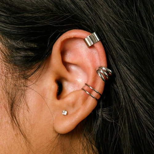 3 Piece Adjustable Non Piercing Everyday Cartilage Helix Ear Cuff Band.