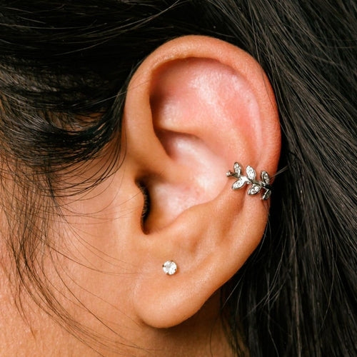 Adjustable No Piercing Single Leaf Wide Wire Ear Wrap Cuff Helix Band.