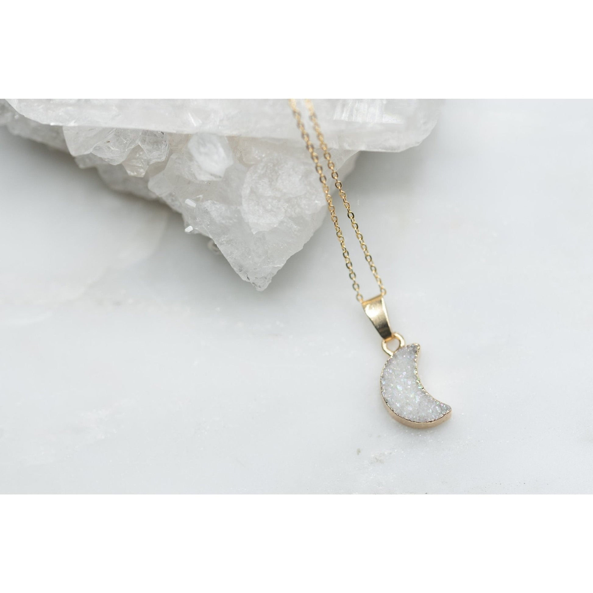 White Druzy Moon Necklace