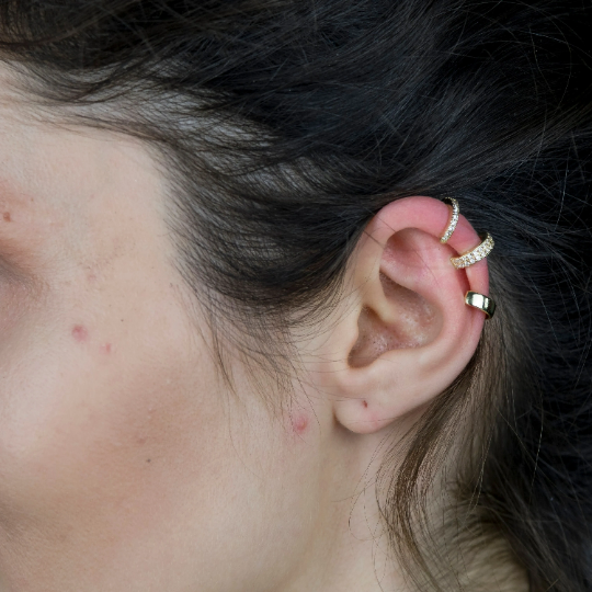 3 Piece Gold Zircon Slim Non Piercing Adjustable Ear Cuff Band.