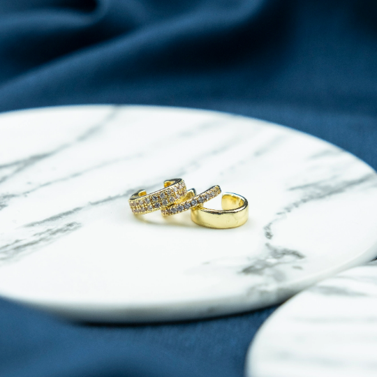 3 Piece Gold Zircon Slim Non Piercing Adjustable Ear Cuff Band.