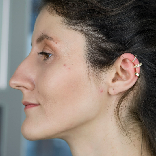 3 Piece Gold Zircon Slim Non Piercing Adjustable Ear Cuff Band.